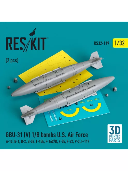 Reskit - GBU-31 (V) 1/B bombs U.S. Air Force (2 pcs) (A-10 B-1 B-2 B-52 F-15E F-16C/D F-35 F-22 P-3 F-117) (3D Printed)