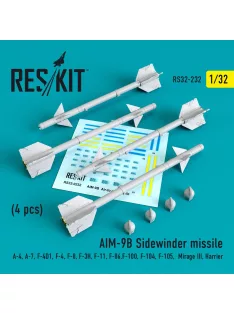   Reskit - AIM-9B Sidewinder missiles (4 pcs) (A-4, A-7, F-4D1, F-4, F-8, F-3H, F-11, F-86,F-100, F-104, F-105,