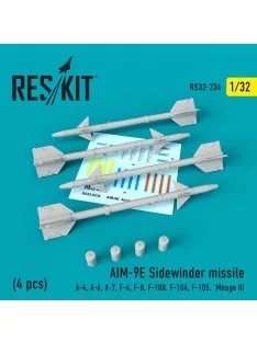   Reskit - AIM-9E Sidewinder missiles (4 pcs) (A-4, A-6, A-7, F-4, F-8, F-100, F-104, F-105,  Mirage III) (1/32