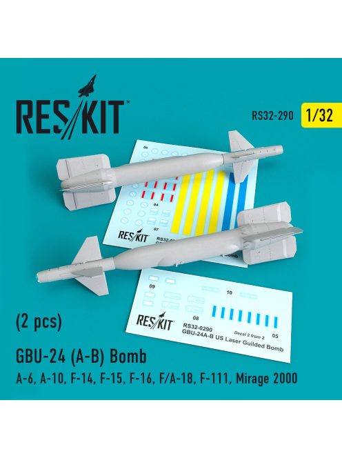 Reskit - GBU-24 (A-B) bombs (2 pcs) (A-6, A-10, F-14, F-15, F-16, F/A-18, F-111, Mirage 2000) (3D Printed) (1