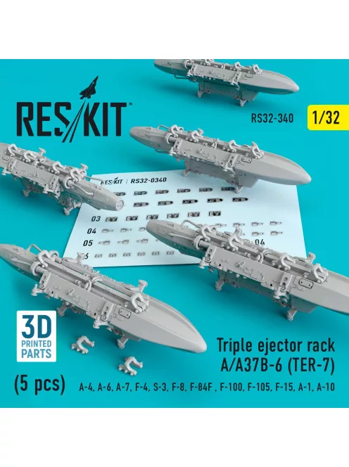 Reskit - Triple Ejector Rack A/A37B-6 (TER-7) (5 pcs) (A-4, A-6, A-7, F-4, S-3,F-8, F-84F, F-100, F-105, F-15, A-1, A-10)