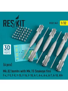   Reskit - Mk.82 bombs with Mk.15 Snakeye fins (6 pcs) (F-4, F-5, F-8, F-15, F-16, F-18, A-1, A-4, A-6, A-7, A-10, Kfir) (3D Printed)