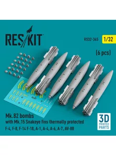   Reskit - Mk.82 bombs with Mk.15 Snakeye fins thermally protected (6 pcs) (F-4 F-8 F-14 F-18 A-1 A-4 A-6 A-7 AV-8B) (3D Printed)