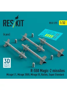   Reskit - R.550 Magic-2 missiles (4 pcs) (Mirage F.1 Mirage 2000 Mirage III Rafale Super Etendard MiG-21 Jaguar) (3D Printed)