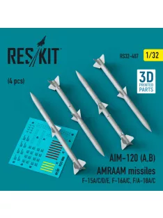   Reskit - AIM-120 (A,B) AMRAAM missiles (4 pcs) (F-15A/C/D/E, F-16A/C, F/A-18A/C) (3D Printed) (1/32)