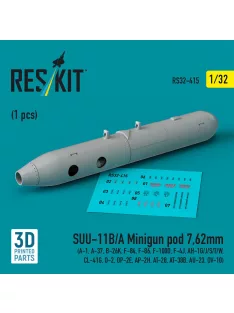   Reskit - SUU-11B/A Minigun pod 7,62mm (1 pcs) (A-1, A-37, B-26K, F-84, F-86, F-100D, F-4J, AH-1G/J/S/T/W, CL-41G, O-2, OP-2E, AP-2H, AT-28, AT-38B, AU-23, OV-10) (3D printed)