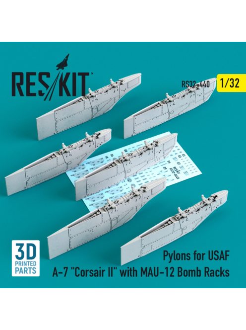 Reskit - Pylons for USAF A-7 "Corsair II" with MAU-12 Bomb Racks (3D Printed) (1/32)