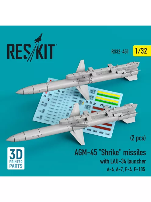 Reskit - AGM-45 Shrike missiles with LAU-34 launcher (2 pcs) (A-4, A-7, F-4, F-105) (3D Printed)
