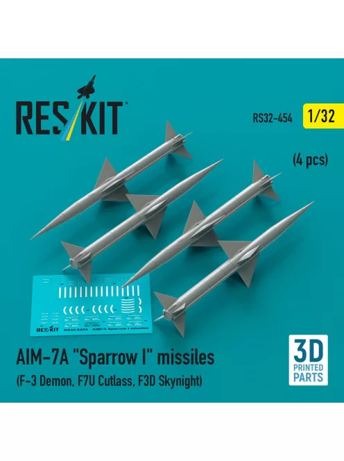 Reskit - AIM-7A Sparrow I missiles (4 pcs) (F-3 Demon, F7U Cutlass, F3D Skynight) (3D Printed)