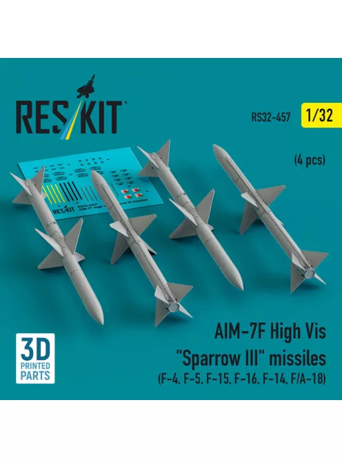 Reskit - AIM-7F High Vis Sparrow III missiles (4 pcs) (F-4, F-5, F-15, F-16, F-14, F/A-18) (3D Printed)