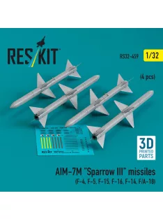   Reskit - AIM-7M Sparrow III missiles (4 pcs ) (F-4 F-5 F-15 F-16 F-14 F/A-18) (3D Printed)