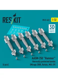   Reskit - AASM-250 Hammer thermally protected bombs (6 pcs) (Mirage 2000, Rafale, MiG-29) (3D Printed)