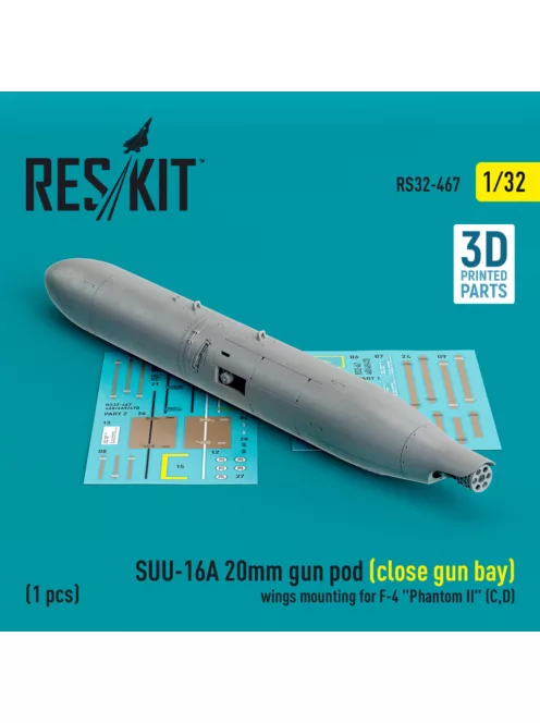 Reskit - SUU-16A 20mm gun pod (close gun bay)  wings mounting for F-4 "Phantom II" (C,D) (1 pcs) (3D Printed)