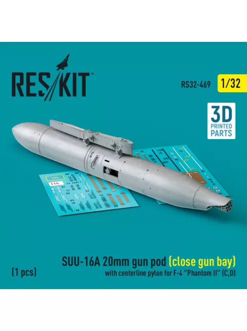 Reskit - SUU-16A 20mm gun pod (close gun bay) with centerline pylon for F-4 "Phantom II" (C,D) (1 pcs) (3D Pr