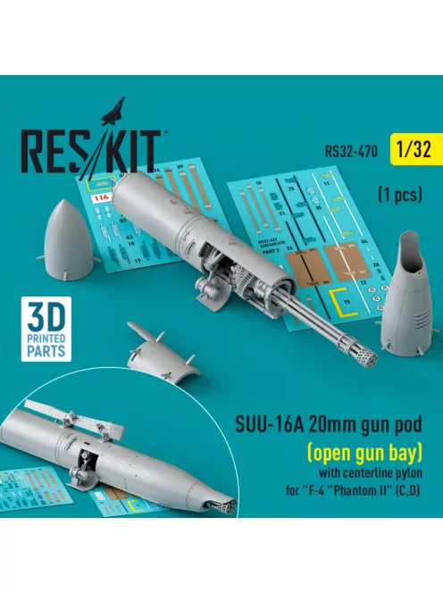 Reskit - SUU-16A 20mm gun pod (open gun bay) with centerline pylon for "F-4 "Phantom II" (C,D)  (1 pcs) (3D P