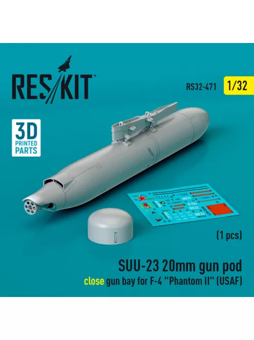 Reskit - SUU-23 20mm gun pod (close gun bay) for F-4 "Phantom II" (USAF) (1 pcs) (3D Printed) (1/32)