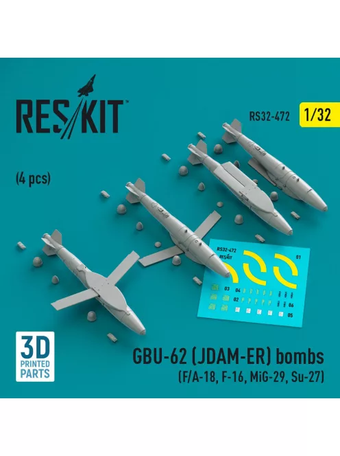 Reskit - GBU-62 (JDAM-ER) bombs (4 pcs) (F/A-18, F-16, MiG-29, Su-27) (3D Printed)