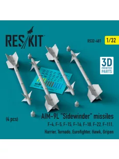   Reskit - AIM-9L "Sidewinder" missiles (4 pcs) (F-4, F-5, F-15, F-16, F-18, F-22, F-111, Harrier, Tornado, Eur