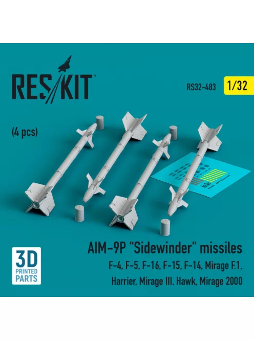 Reskit - AIM-9P "Sidewinder" missiles (4 pcs) (F-4, F-5, F-16, F-15, F-14, Mirage F.1, Harrier, Mirage III, H