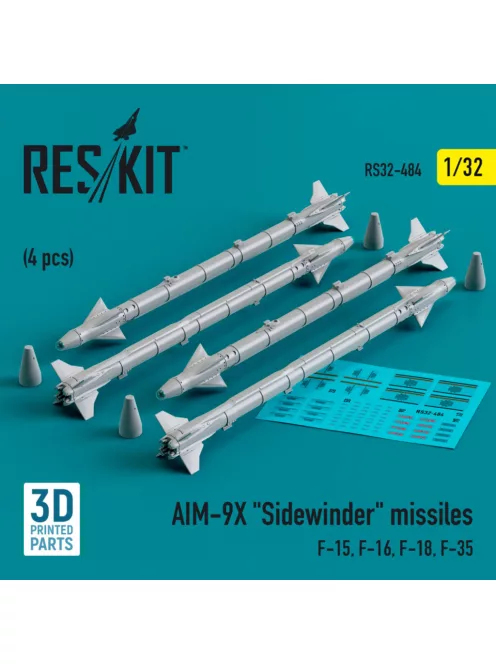 Reskit - AIM-9X "Sidewinder" missiles (4 pcs) (F-15, F-16, F-18, F-35) (3D Printed) (1/32)