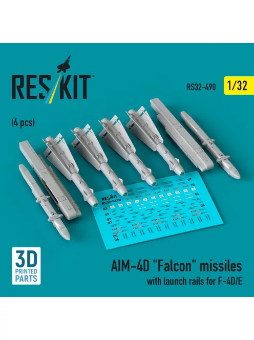 Reskit - AIM-4D Falcon missiles with launch rails for F-4D/E (4 pcs) (3D Printed)