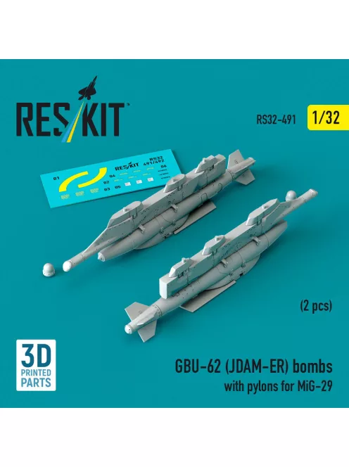 Reskit - GBU-62 (JDAM-ER) bombs with pylons for MiG-29 (2 pcs) (3D Printed)