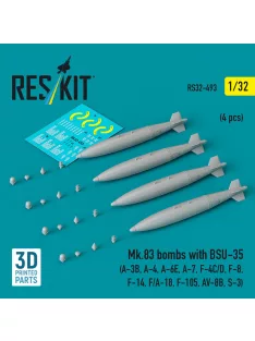   Reskit - Mk.83 bombs with BSU-35 (4 pcs) (A-3B A-4 A-6E A-7 F-4C/D F-8 F-14 F/A-18 F-105 AV-8B S-3) (3D printed)