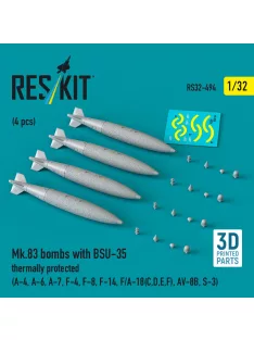   Reskit - Mk.83 bombs with BSU-35 thermally protected (4 pcs) (A-4 A-6 A-7 F-4 F-8 F-14 F/A-18(C,D,E,F) AV-8B S-3) (3D printed)