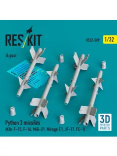   Reskit - Python 3 missiles (4 pcs) (Kfir, F-15, F-16, MiG-21, Mirage F.1, JF-17, FC-1) (3D Printed)
