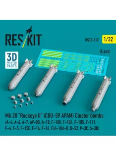   Reskit - Mk 20 Rockeye II (CBU-59 APAM) Cluster bombs (A-4 A-6 A-7 AV-8B A-10 F-100 F-104 F-105 F-111 F-4 F-5 F-15E F-14 F-16 F/A-18A-D B-52 P-3C S-3B) (4 pcs) (3D Printed)