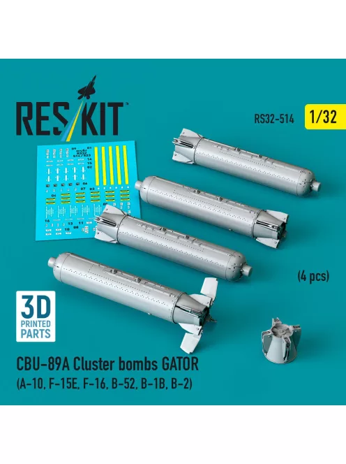 Reskit - CBU-89A cluster bombs GATOR (4 pcs) (A-10, F-15E, F-16, B-52, B-1B, B-2) (3D Printed)