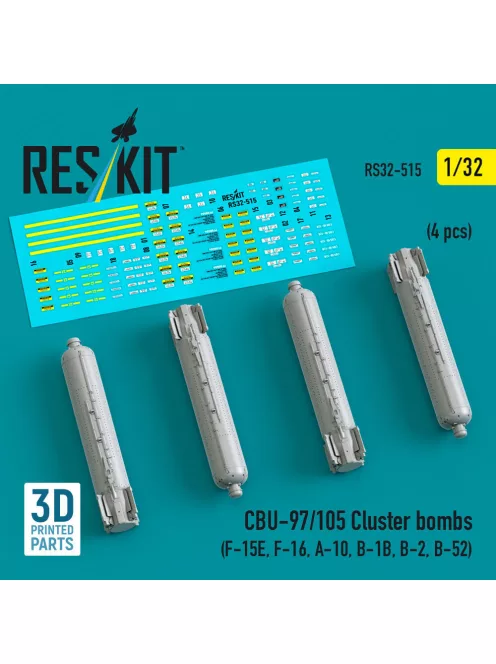 Reskit - CBU-97/105 cluster bombs (4 pcs) (F-15E, F-16, A-10, B-1B, B-2, B-52) (3D Printed)