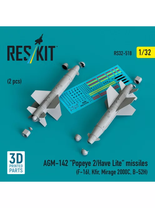 Reskit - AGM-142 Popeye 2/Have Lite missiles (2 pcs) (F-16I, Kfir, Mirage 2000C, B-52H) (3D Printed)