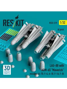   Reskit - LAU-88 with (2 pcs) AGM-65 Maverick missiles (6 pcs) (A-7D F-4 A-10 F-16) (3D Printed)