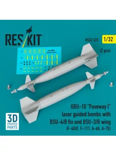   Reskit - GBU-10 Paveway I laser guided bombs with BSU-4/B fin and BSU-3/B wing (2 pcs) (F-4D/E, F-111, A-6A, A-7E) (3D Printed)
