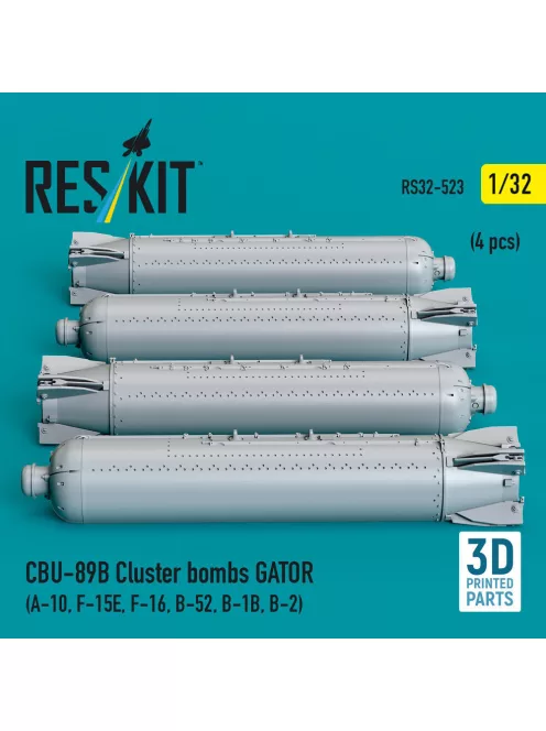 Reskit - CBU-89B cluster bombs GATOR (4 pcs) (A-10 F-15E F-16 B-52 B-1B B-2) (3D Printed)