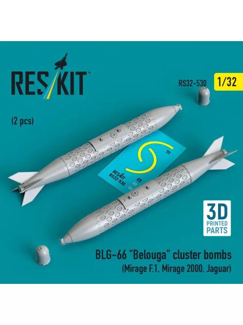 Reskit - BLG-66 Belouga cluster bombs (2 pcs) (Mirage F.1, Mirage 2000, Jaguar) (3D Printed)