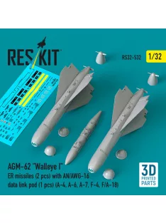   Reskit - AGM-62 Walleye I ER missiles (2 pcs) with AN/AWG-16 data link pod (1 pcs) (A-4, A-6, A-7, F-4, F/A-18) (3D Printed)