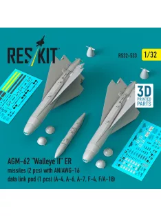   Reskit - AGM-62 Walleye II ER missiles (2 pcs) with AN/AWG-16 data link pod (1 pcs) (A-4 A-6 A-7 F-4 F/A-18) (3D Printed)