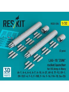   Reskit - LAU-10 ZUNI rocket launcher for US Army & Navy (2 pcs) (A-1, A-4, A-6, A-7, A-10, A-37, AV-8, TF-9J, OV-1, OV-10, F-4, F-5, F-100, F-14, F-16, F/A-18, Su-25) (3D Printed)