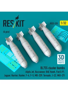  Reskit - BL755 cluster bombs (4 pcs) (Alpfa Jet Buccaneer BAE Hawk Fiat G.91 Jaguar Harrier Hunter F-4 F-5 MB-339 Tornado J-22 MiG-27) (3D Printed)