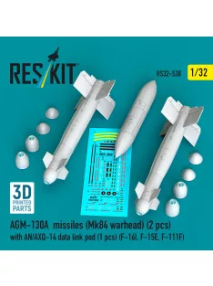   Reskit - AGM-130A missiles (Mk84 warhead) (2 pcs) with AN/AXQ-14 data link pod (1 pcs) (F-16I F-15E F-111F) (3D Printed)