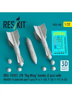   Reskit - GBU-15(V)1, 2/B Big Wing bombs (2 pcs) with AN/AXQ-14 data link pod (1 pcs) (F-4, F-15E, F-16I, F-111, B-52) (3D Printed)