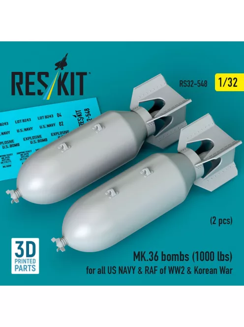 Reskit - MK.36 bombs (1000 lbs) for all US NAVY & RAF of WW2 & Korean War (2 pcs) (3D Printed)