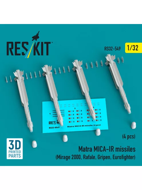 Reskit - Matra MICA-IR missiles (4 pcs) (Mirage 2000, Rafale, Gripen, Eurofighter) (3D Printed)