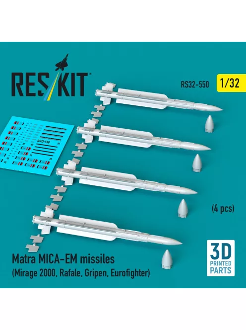 Reskit - Matra MICA-EM missiles (4 pcs) (Mirage 2000 Rafale Gripen Eurofighter) (3D Printed)