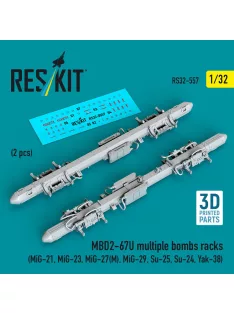   Reskit - MBD2-67U multiple bombs racks (2 pcs) (MiG-21, MiG-23, MiG-27(?), MiG-29, Su-25, Su-24, Yak-38) (3D Printed)