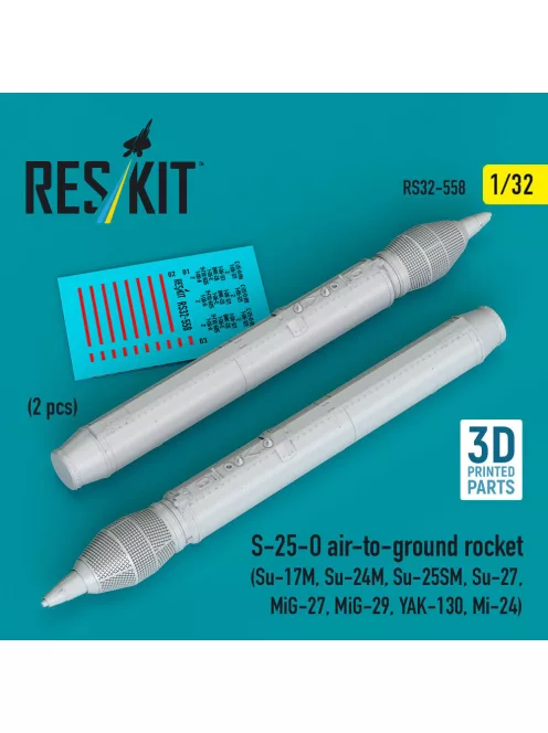 Reskit - S-25-O air-to-ground rocket (2 pcs) (Su-17M, Su-24M, Su-25SM, Su-27, MiG-27, MiG-29, YAK-130, Mi-24) (3D Printed)