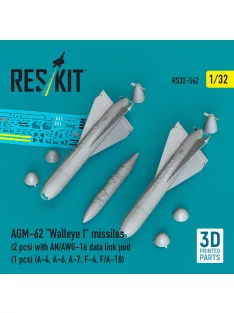   Reskit - AGM-62 Walleye I missiles (2 pcs) with AN/AWG-16 data link pod (1 pcs) (A-4 A-6 A-7 F-4 F/A-18) (3D Printed)
