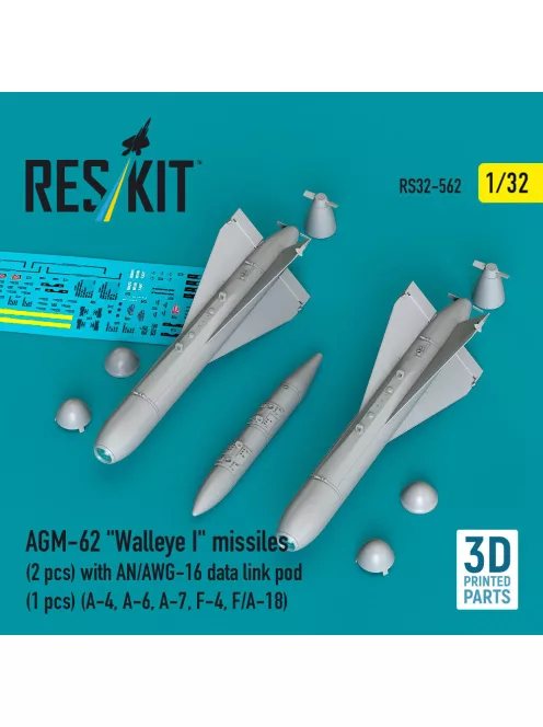 Reskit - AGM-62 Walleye I missiles (2 pcs) with AN/AWG-16 data link pod (1 pcs) (A-4 A-6 A-7 F-4 F/A-18) (3D Printed)
